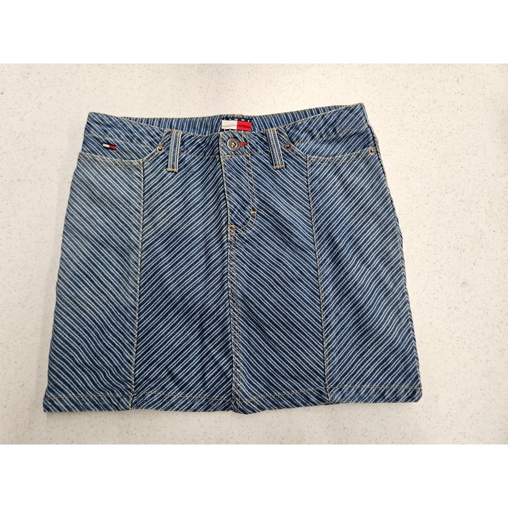 Tommy Jeans Striped Denim Mini Skirt Blue White Vintage Style Size 3